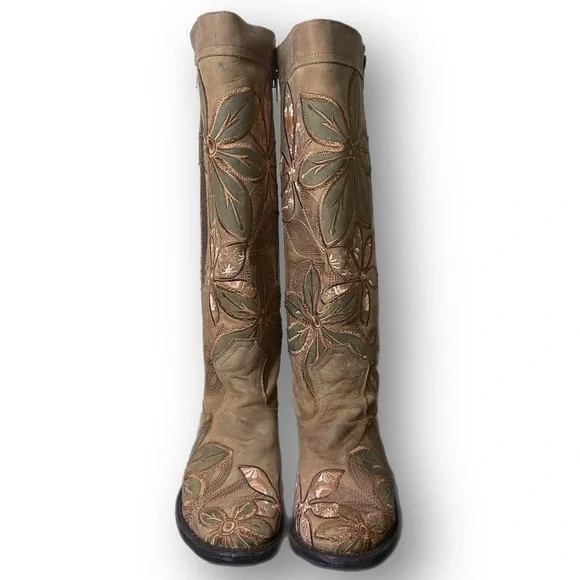 Dan Post “Lily of the West” Brown Leather Boots w/ Floral & Embroidery Stitching - Picture 6 of 8